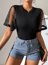Contrast Mesh Butterfly Sleeve Tee